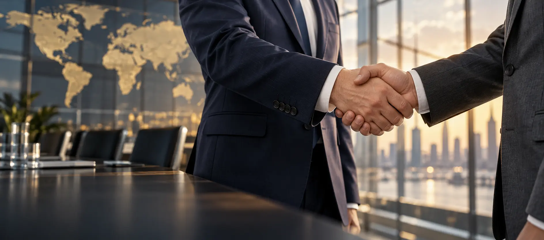 Geschäftspartner besiegeln eine internationale Vereinbarung per Handschlag