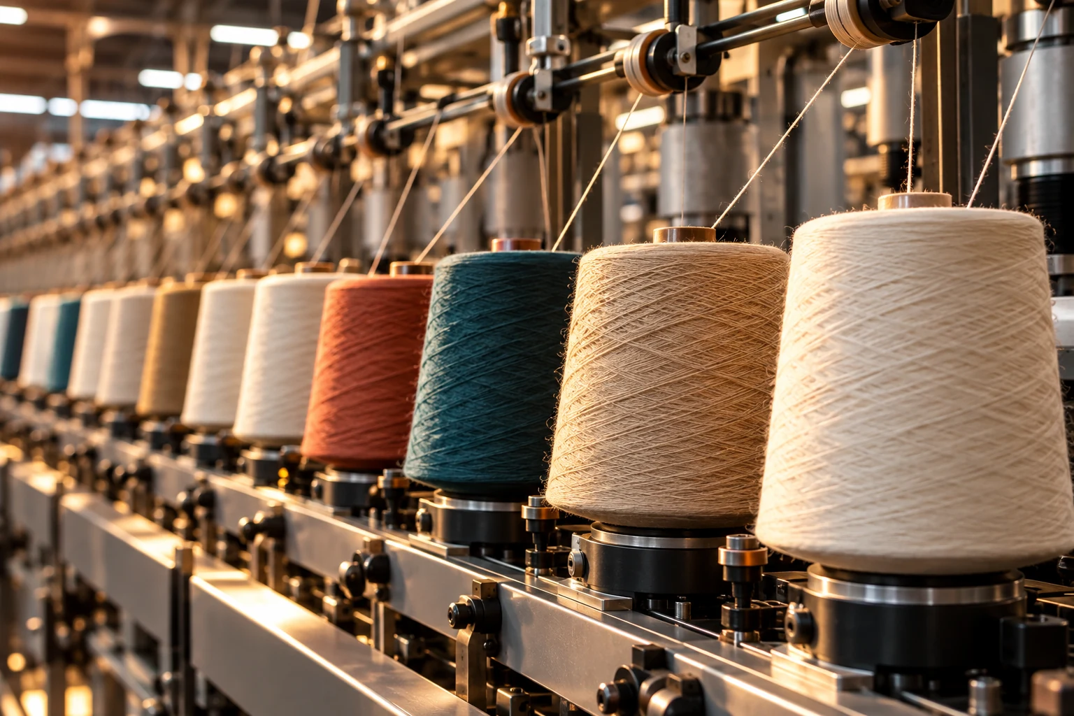 Garne auf einer modernen Spinnmaschine