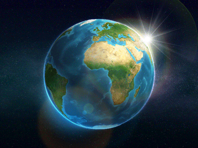 Photorealistic globe from space, showing Europe and Africa